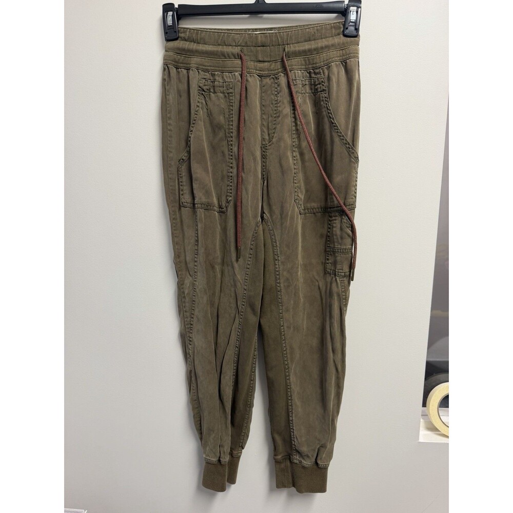 Anthropologie Women’s XS Olive Green Cotton Twill Jogger Pants Pockets 25"